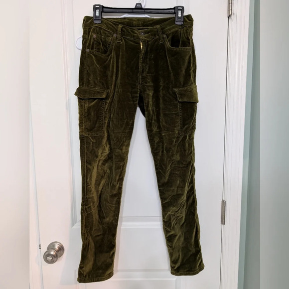 James Jeans Pants - James Jeans Twiggy Ankle Cargo, Moss Velveteen, Size 27, Velvet, Olive